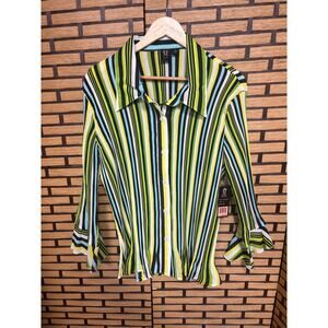 Milano Multi Color Stripe Pleated Button Down Blouse Size 2X